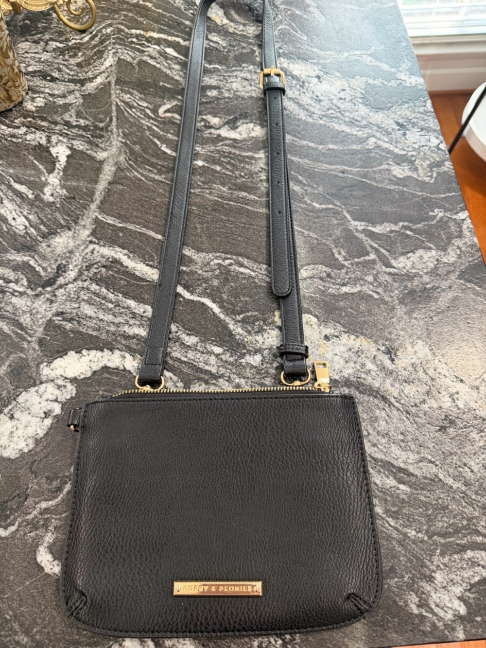 Poppy & Peonies Black Leather Crossbody with Gold Hardware